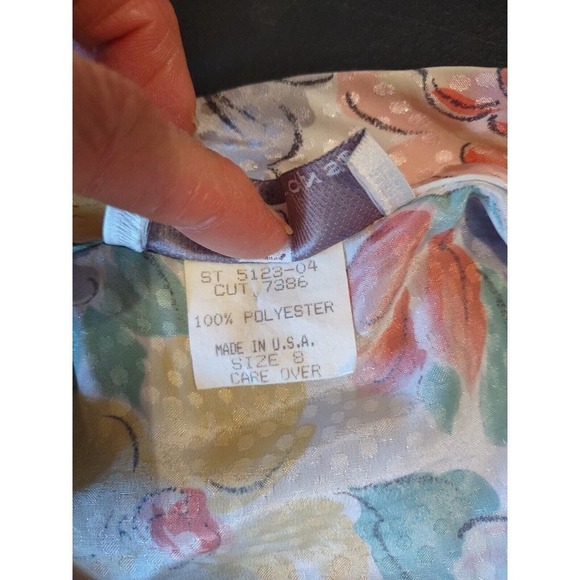 Vintage Size 8 Spring Easter Floral Long Sleeve Blouse Wrap High Collar Modest - Picture 6 of 6